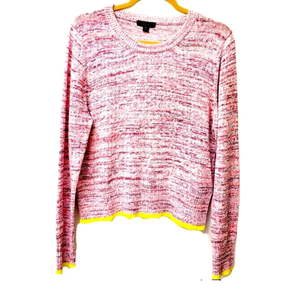 J. Crew Pink White Space Dyed 100% Cotton Knit Crewneck Sweater Size XL